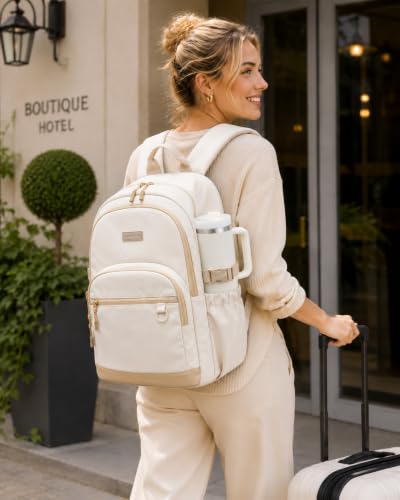 LOVEVOOK Travel Laptop Backpack, Waterproof Carry On Backpack for Women Men, 17.3 Inch Computer Bag, Large College School Bookbag with Luggage Sleeve, Chest Strap & Water Bottle Pocket - color: Beige-khaki-a-l, size: 17.3 Inch