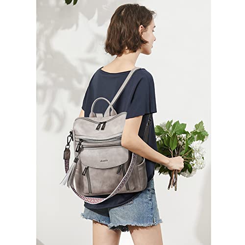 Shrrie Backpack Purse for Women Fashion Leather Backpack Purse Designer Travel Backpack Convertible Shoulder Bag with Wristlet - color: 1-5 Two-toned Gray