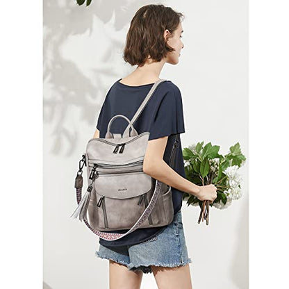 Shrrie Backpack Purse for Women Fashion Leather Backpack Purse Designer Travel Backpack Convertible Shoulder Bag with Wristlet - color: 1-5 Two-toned Gray