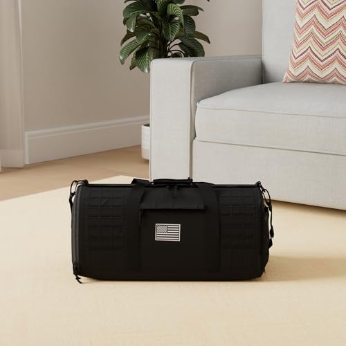 QT&QY 40L Military Tactical Duffle Bag For Men Sport Gym Fitness Tote Travel Training Workout With Shoe Compartment Basketball Football Weekender - color: Black