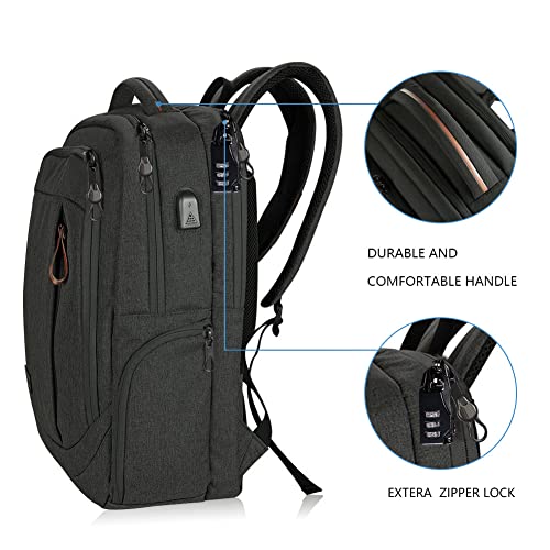 KROSER Laptop Backpack Large Computer Backpack Fits up to 17.3 Inch Laptop with USB Charging Port Water-Repellent Travel Backpack Casual Daypack for Business/College/Women/Men-Charcoal Black - color: A-charcoal Black-17.3"