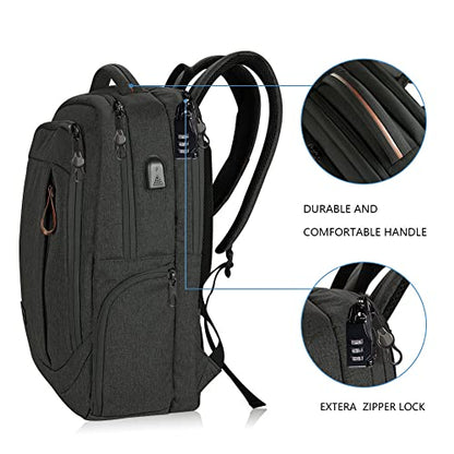 KROSER Laptop Backpack Large Computer Backpack Fits up to 17.3 Inch Laptop with USB Charging Port Water-Repellent Travel Backpack Casual Daypack for Business/College/Women/Men-Charcoal Black - color: A-charcoal Black-17.3"