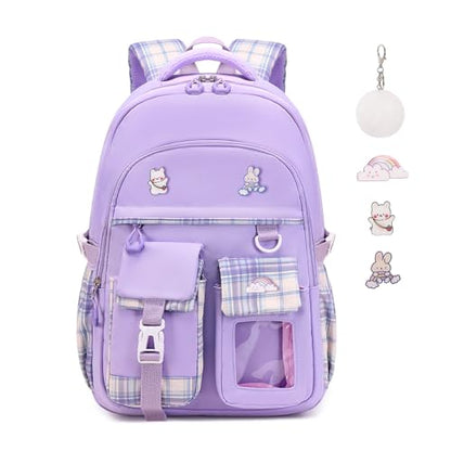 PIG PIG GIRL Girls Backpack, Lightweight Kids Backpack Kawaii School Backpacks Bookbag for Primary Elementary School,Age 6-14 years,Purple(Luggage Strap Ver) - color: 1pc-purple(luggage Strap Ver)