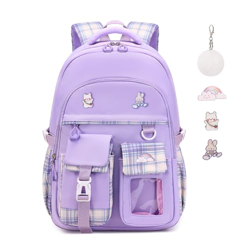 PIG PIG GIRL Girls Backpack, Lightweight Kids Backpack Kawaii School Backpacks Bookbag for Primary Elementary School,Age 6-14 years,Purple(Luggage Strap Ver) - color: 1pc-purple(luggage Strap Ver)