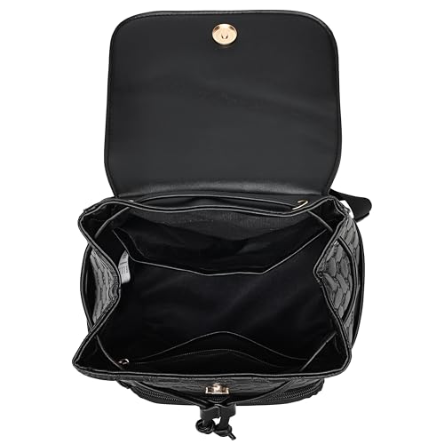 ELLE Compass 10L Vegan Leather Monogram Mini Backpack | Black - color: Black