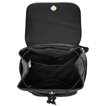 ELLE Compass 10L Vegan Leather Monogram Mini Backpack | Black - color: Black