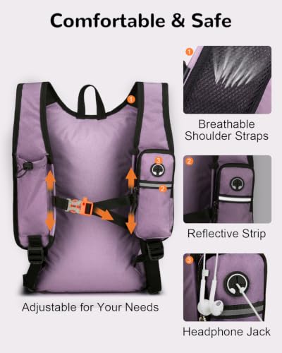 Folding Hiking Backpack with Phone Pocket for Men Women, Small Ultralight Packable Casual Daypack with Shoulder Chest Straps for Travel, 15L Foldable Lightweight Day Pack, Purple - color: Purple