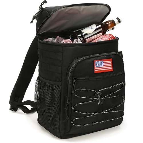 25L Backpack Cooler Keep All Drink Cold for Long Periods of Time Cooler Backpack Insulated Waterproof Portable High Durability Small Cooler Backpack with Compartment for Hiking Camping Beach - color: Black