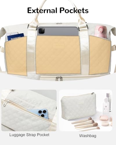 50L XL Weekender Bags for Women, Large Travel Duffle Bags, White - color: white