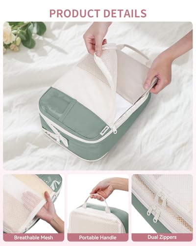 Narwey 6 Set Compression Packing Cubes for Travel, Lightweight Expandable Luggage Organizer Bags, Durable Space Saver Bags (Sage Green) - color: Sage Green