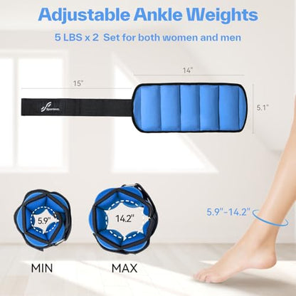 Sportneer Adjustable Ankle Weights for Women and Men：1 Pair 1 2 3 4 6 7 8 10 lbs Upgraded Easily Adjustable Leg Weight, Weighted Wrist Weight Strap for Gym, Fitness, Workout, Walking, Dancing