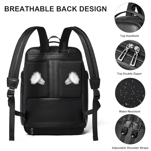 Shrrie 17 Inch Travel Laptop Backpack for Men&Women, Vegan Leather Suitcase Backpack with USB Charger, Expandable Large Capacity Computer Backpack Purse for Work Business Travel, Black - color: Black