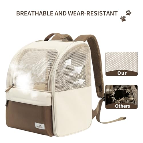 wakytu Cat Carrier Backpack,Steel Wire Frame More Stable,600D Wear-Resistant Oxford Fabric, Dog Carrier Cat Backpacks Suitable for Travel,Beige - color: Beige