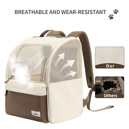 wakytu Cat Carrier Backpack,Steel Wire Frame More Stable,600D Wear-Resistant Oxford Fabric, Dog Carrier Cat Backpacks Suitable for Travel,Beige - color: Beige
