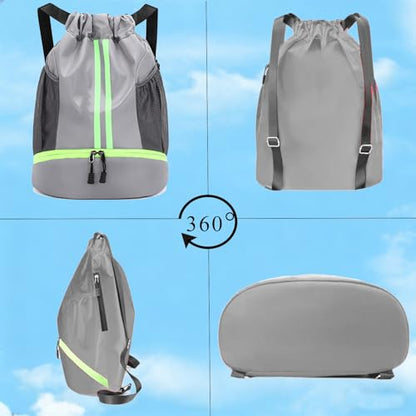 Drawstring Backpack with Shoe Compartment,Water Resistant Sports Gym Bag,String Bag for Men Women,Soccer,Basketball - color: Grey