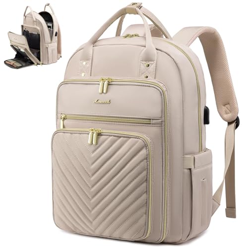 LOVEVOOK Laptop Backpack for Women, Water Resistant Travel Work Backpacks Purse Stylish Business Teacher Nurse Computer Bag with USB Charging Port,Antiquewhite - color: Antiquewhite, size: 17.3 inch-Standard Laptop Compartment