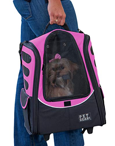 Pet Gear I-GO2 Roller Backpack, Travel Carrier, Car Seat for Cats/Dogs, Mesh Ventilation, Included Tether, Telescoping Handle, Storage Pouch, 2 Models, Available 12 Colors