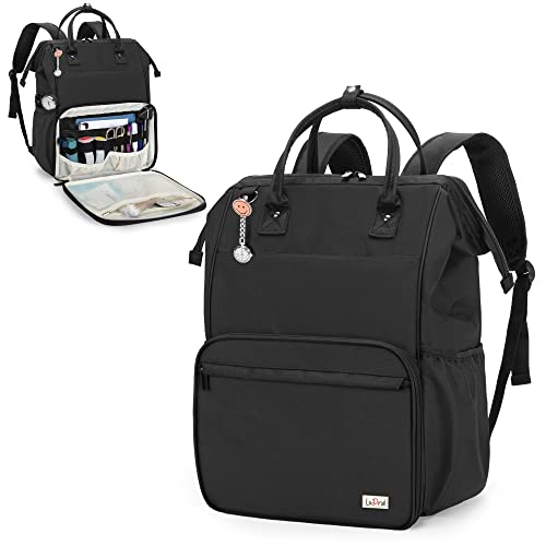 LoDrid Nurse Backpack, Heavy Duty Work Backpack for Men & Women, Steel Frame Top, 15.6" Laptop Layer, Zip-Top Closure & Inner Padded, Black - color: Black