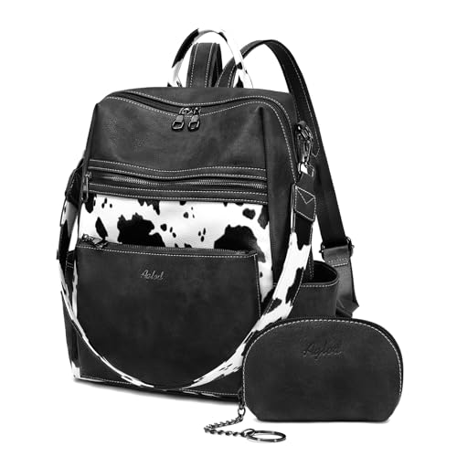 AGLOD Leather Backpack Purse for Women Designer Ladies Shoulder Bag Fashion Faux Work Travel Handbags - color: Cow Black