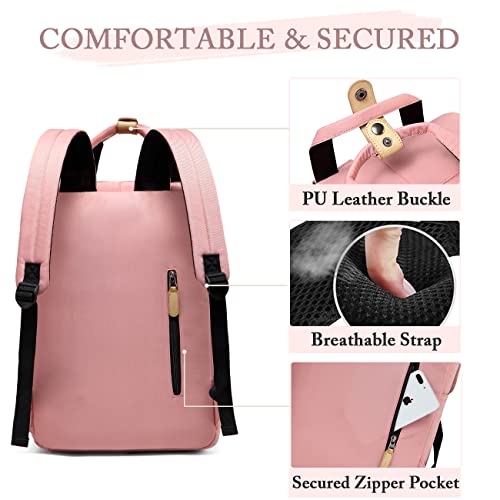 VASCHY School Backpack for Women/Teen Girls, Travel Backpack Water Resistant College High School Computer Bag Student Bookbag, Pink and Gray