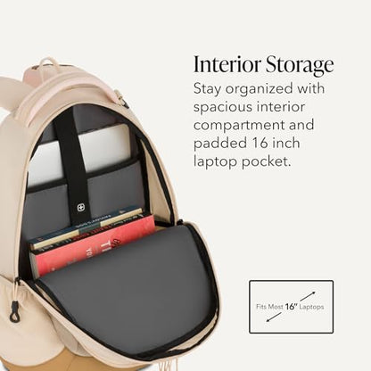 SWISSGEAR Cecil 18-Inch Laptop Backpack Fits 16-Inch Laptop, Travel Daypack with Organizer Pockets, Water Bottle Holders & Padded Straps – Cream/Warm Sand - color: Cream/Warm Sand