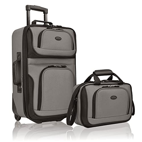U.S. Traveler Rio Lightweight Softside Rolling Carry-on Suitcase, 2-Wheel Set, Grey - color: Grey, size: 21"/14"