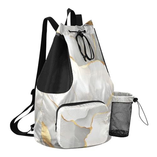 Drawstring Beach Bags Climbing Gym Bag With Inside Pockets String Bag Waterproof Marble White Neutral - color: Color 15