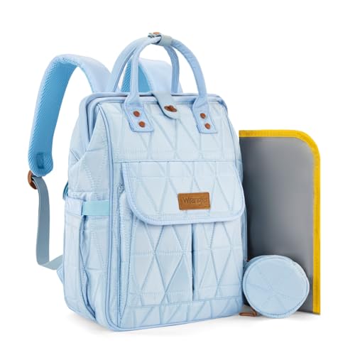 Montana West Wrangler Diaper Bag Backpack Baby Essentials Bag Quilted Travel Backpacks with Insulated Pockets, Portable Changing Pad, Stroller Straps, Pacifier Case - color: Blue