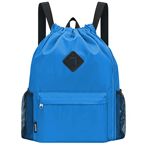 WANDF Drawstring Backpack Sports Gym Bag with Shoes Compartment, Water-Resistant String Backpack Cinch for Women Men(Large,Dark blue) - color: Large Dark Blue, size: Large