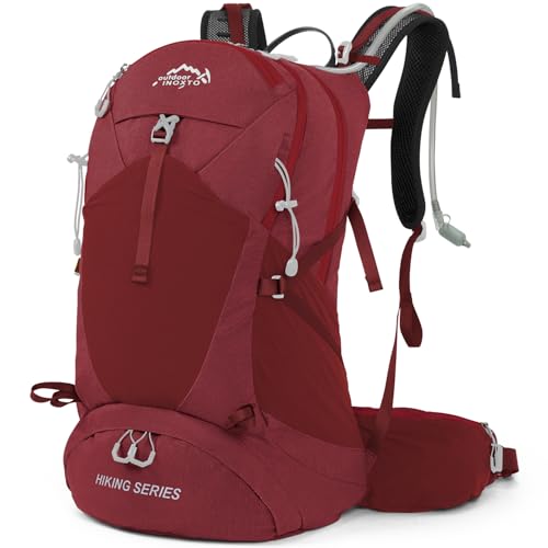 IX INOXTO Hiking Backpack, 26L/40L Waterproof Hiking Daypack with 3L Water Bladder and Rain Cover, Lightweight Travel Camping Backpack for Men Women (Red) - color: Red