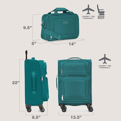 U.S. Traveler Rio Lightweight Softside Rolling Carry-on Suitcase, 4-Wheel Set, Teal - color: Teal, size: 22"/14"