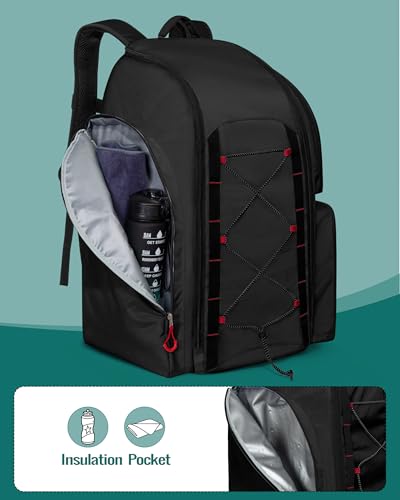 Smasrob Football Equipment Bag, Football Backpack, Football Gear Bag | Separate Shoe Compartment, Insulated Pocket and Fence Hooks, for Adult and Youth - color: Black
