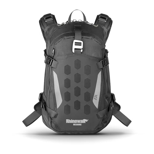 Rhinowalk Motorcycle Backpack – Helmet Holder, Rain Cover, Hydration Bladder Hole – Sports Backpack for Hiking, Climbing, Cycling, Running, Camping