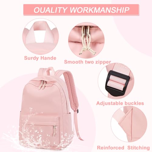 LEDAOU School Laptop Backpack for Teen Girls Lightweight 15.6 inch Bookbag for College Middle High School Women Casual Travel Daypack - color: Pink