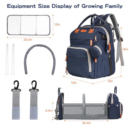 JOYCE Diaper Bag Backpack with Changing Pad, Water-Resistant, Large Blue | Portable changing pad, insulated bottle pockets, stroller straps, pacifier case, Multi-Compartment storage - color: Blue