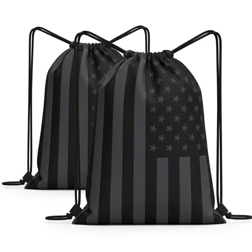 Black American Flag Drawstring Backpack, Lightweight Cinch String Sports Sackpack for Men & Women,pack of 2 - color: Americanflag-black
