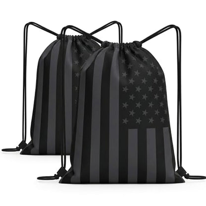 Black American Flag Drawstring Backpack, Lightweight Cinch String Sports Sackpack for Men & Women,pack of 2 - color: Americanflag-black