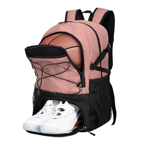 Goloni 30L Sports Backpack with Ball Compartment & Ventilated Shoe Pocket,Basketball Soccer Bag for Youth Boys Girls - color: Pink