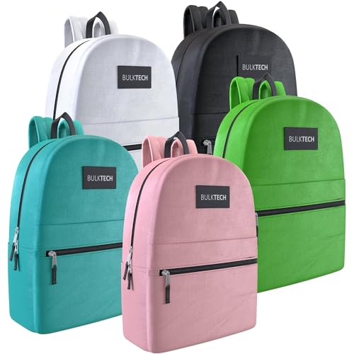 5 Pack Bulk Backpacks, Wholesale 17-Inch Lightweight Bookbags for Kids, Adults, School, Classroom, Travel, Gym Supplies with 1 Large, 1 Small Pocket, Perfect for Events, Corporate Bundles, Mix - color: 1 - Backpacks Mix, size: 5 Pack