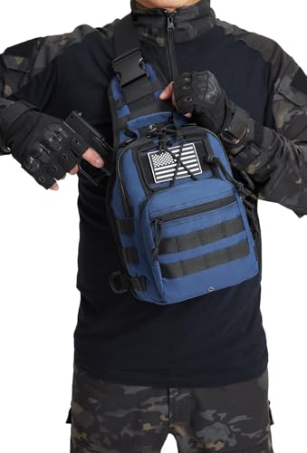 Small Tactical Holster Sling Backpack Accessories Shoulder Pouch Water Bottle & Radio Holder Crossbody Bag for Men - color: Navy Blue Dark Blue
