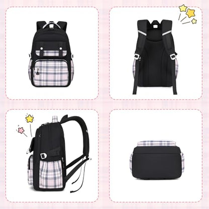 MUSEVOS Girls Backpack, Elementary Middle School Backpack, Large Capacity Kids Bookbag - color: Black/Pink