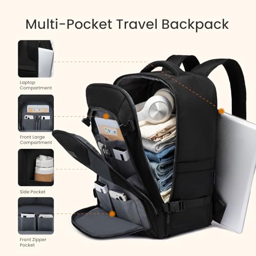 LOVEVOOK Travel Carry on Backpack for Men Women,Expandable 40L Extra Large Travel Laptop Backpack,Water Resistant Durable TSA Airline Approved Business College Carry on Bag Fit 17 Inch Computer,3 Pcs - color: Black-grey, size: 40L-3Pcs