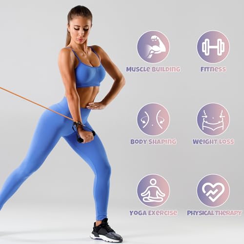 RitFit Single Resistance Exercise Band with Comfortable Handles - Ideal for Physical Therapy, Strength Training, Muscle Toning - Foam Padding Door Anchor and Starter Guide Included - size: 8-12lbs