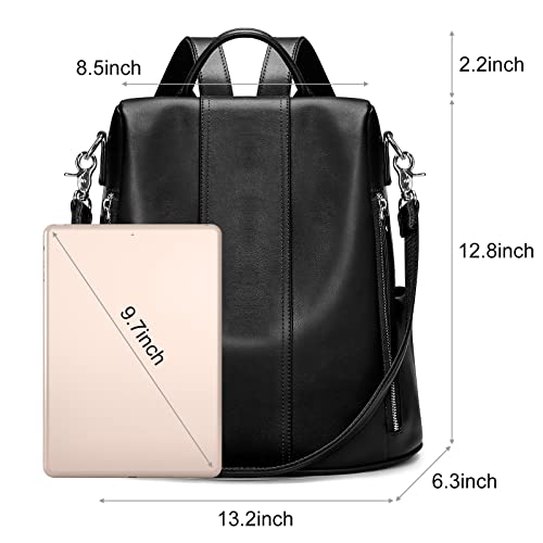 S-ZONE Leather Backpack Purses for Women Antitheft Rucksack Shoulder Bag Medium - color: 2-black