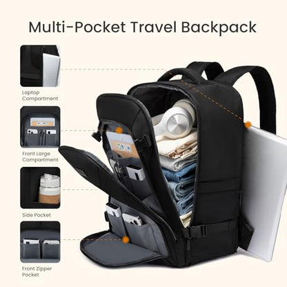 LOVEVOOK Travel Carry on Backpack for Men Women,Expandable 40L Extra Large Travel Laptop Backpack,Water Resistant Durable TSA Airline Approved Business College Carry on Bag Fit 17 Inch Computer,3 Pcs - color: Black-3pcs, size: 40L-3Pcs