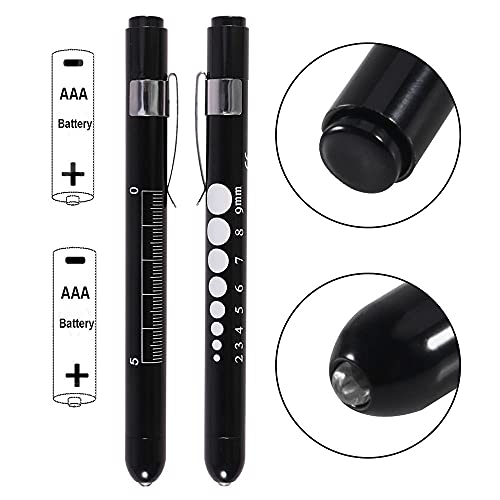 Aokin Medical Pen Light for Nurse Doctor, Reusable LED Medical Penlight Flashlight with Pupil Gauge and Ruler, White Light, Black - color: Black