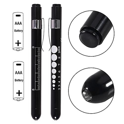 Aokin Medical Pen Light for Nurse Doctor, Reusable LED Medical Penlight Flashlight with Pupil Gauge and Ruler, White Light, Black - color: Black