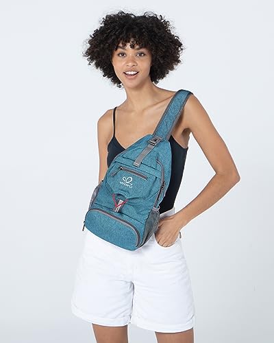 WATERFLY Packable Small Crossbody Sling Backpack Shoulder Chest Bag Daypack for Hiking Traveling - color: Cyan