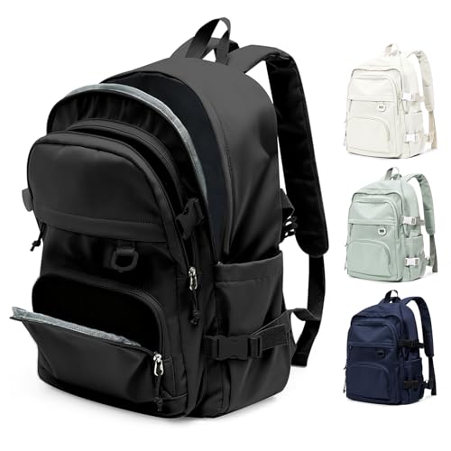 Black Lightweight Backpack for College & High School Backpack With Lots of Pockets Cute School Bag for Girls Boys, Large Capacity Bookbag for Women Men, Waterproof Teens Casual Daypack Backpack - color: Black