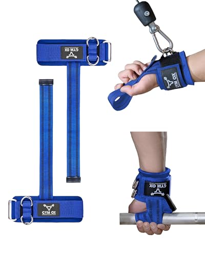 2-in-1 Weight Lifting Straps with D Ring, 7mm Neoprene Padded Wrist Support for Men & Women, Heavy Duty Gym Wrist Straps & Cable Machine Attachment for Gym, Powerlifting, Rows, Pull-ups - color: Blue